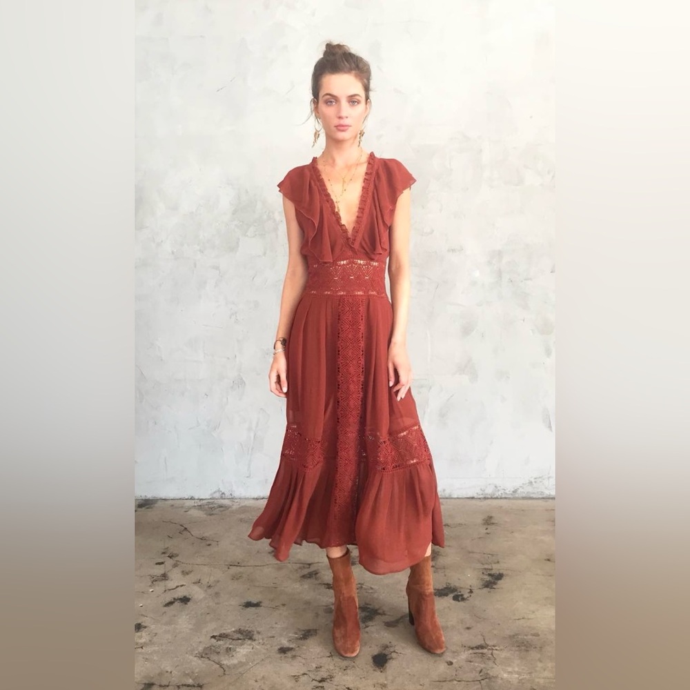 Chan Luu red rayon dress with crochet trim - size small